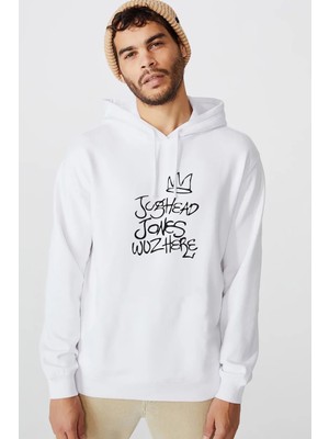 Qivi Riverdale Jughead Baskılı Beyaz Erkek Örme Kapşonlu Sweatshirt Uzun Kol
