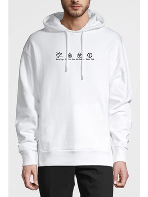 Qivi LED Zeppelin Name Baskılı Beyaz Erkek Örme Kapşonlu Sweatshirt Uzun Kol