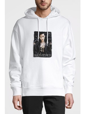 Qivi Black Veil Brides Andy Rock Baskılı Beyaz Erkek Örme Kapşonlu Sweatshirt Uzun Kol