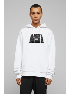 Qivi Toyota Supra A80 Baskılı Beyaz Erkek Örme Kapşonlu Sweatshirt Uzun Kol