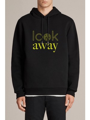 Qivi A Series Of Unfortunate Events Look Away Yazi Baskılı Siyah Erkek Örme Kapşonlu Sweatshirt Uzun Kol