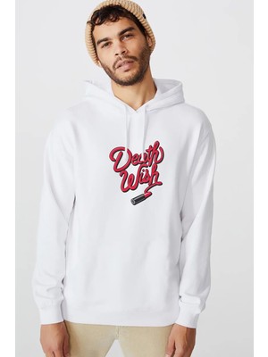 Qivi Riverdale Death Wish Baskılı Beyaz Erkek Örme Kapşonlu Sweatshirt Uzun Kol