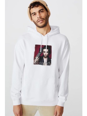 Qivi Black Veil Brides All Your Hate Baskılı Beyaz Erkek Örme Kapşonlu Sweatshirt Uzun Kol