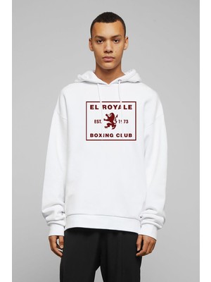 Qivi Riverdale El Royale Boxing Club Baskılı Beyaz Erkek Örme Kapşonlu Sweatshirt Uzun Kol