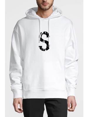 Qivi Riverdale Jughead's S Baskılı Beyaz Erkek Örme Kapşonlu Sweatshirt Uzun Kol