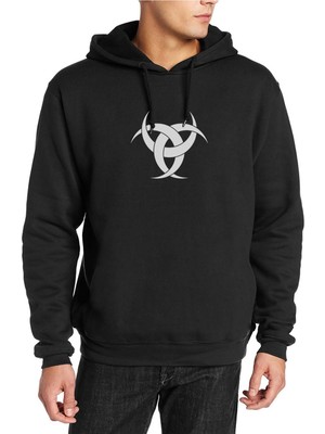 Qivi Göktürk Teşkilatı Mahsusa Baskılı Siyah Erkek Örme Kapşonlu Sweatshirt Uzun Kol