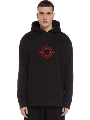 Qivi Snippers Baskılı Siyah Erkek Örme Kapşonlu Sweatshirt Uzun Kol
