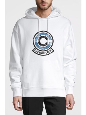 Qivi Capsule Baskılı Beyaz Erkek Örme Kapşonlu Sweatshirt Uzun Kol