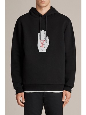 Qivi Lucifer Sigil Of Lucifer Palm Baskılı Siyah Erkek Örme Kapşonlu Sweatshirt Uzun Kol