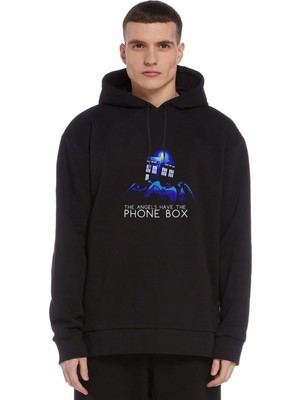 Qivi Doctor Who Angels Have The Phone Baskılı Siyah Erkek Örme Kapşonlu Sweatshirt Uzun Kol
