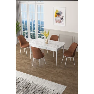 Concept Canisa Zen Serisi Mdf Açılabilir Beyaz Mermer Desenli Mutfak Masası Takımı+4 Kiremit Sandalye