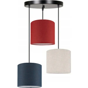 Lit Dizayn 3'lü Lacivert Kırmızı Krem Kumaş Abajur Sarkıt Avize Modern Dekoratif Tasarım