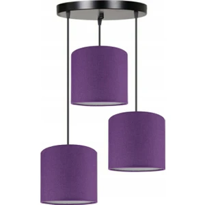 Lit Dizayn 3'lü Mor Kumaş Abajur Sarkıt Avize Modern Dekoratif Tasarım