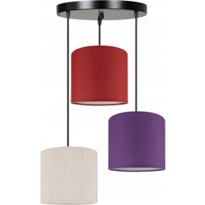 Lit Dizayn 3lü Krem Kırmızı Mor Silindir Kumaş Abajur Sarkıt Avize Modern Dekoratif Tasarım