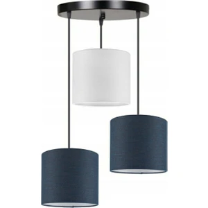 Lit Dizayn 3lü Lacivert Beyaz Lacivert Kumaş Abajur Sarkıt Avize Modern Dekoratif Tasarım