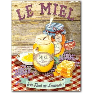 Cakatablo  Ahşap Tablo Bal ve Arılar Ahşap Zeminde Afişi Görseli