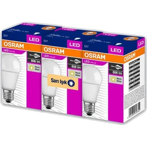 Led Value 8.5W Sarı Işık E-27 Ampul 806 lm 3 lü Paket