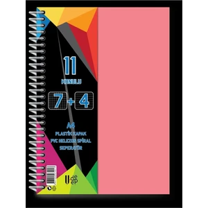 A4 Büyük Boy Ayraçlı Spiralli Plastik Kapaklı Defter 7 Kareli + 4 Çizgili