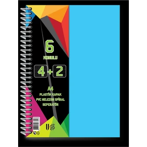 A4 Büyük Boy Ayraçlı Spiralli Plastik Kapaklı Defter 4 Kareli + 2 Çizgili