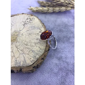 Nsa Silver Kehribar Taşlı Gümüş Yüzük 925 Ayar