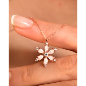 Papatya Silver 925 Ayar Gümüş Rose Kaplama Sedef Mineli Kamelya Çiçeği Kolye