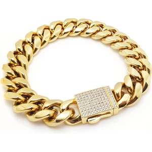 14 Mm. 22CM Kalın Taşlı Gold Çelik Erkek Bileklik EP17SR