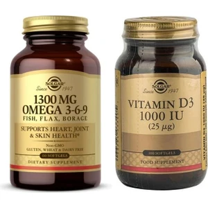Efa 1300 Mg Omega 3-6-9 60 Softgel+Solgar Vitamin D3 1000 Iu 100 Tablet