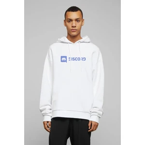 Discord Yazı Baskılı Beyaz Erkek Örme Kapşonlu Sweatshirt Uzun Kol