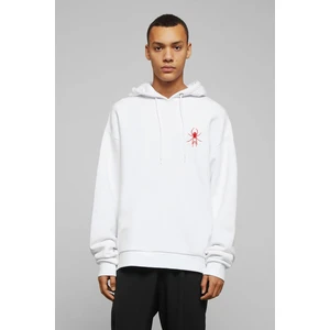 Red Spider Kırmızı Örümcek Baskılı Beyaz Erkek Örme Kapşonlu Sweatshirt Uzun Kol