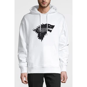 Game Of Thrones Baskılı Beyaz Erkek Örme Kapşonlu Sweatshirt Uzun Kol