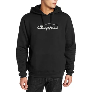 Araba Supra Logo Baskılı Siyah Erkek Örme Kapşonlu Sweatshirt Uzun Kol