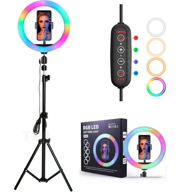 NKŞ Rgb LED Ring Light Youtube Tiktok Selfie Makyaj Kuafor Halka Işık Renkli Tripodlu