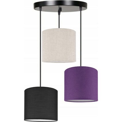 3lü Siyah Krem Mor Kumaş Abajur Sarkıt Avize Modern Dekoratif Tasarım