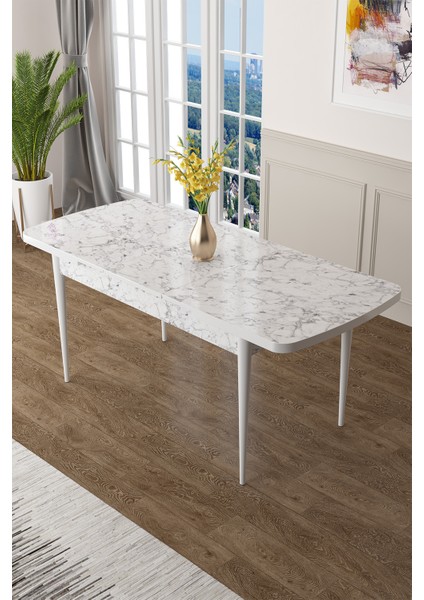 Concept Canisa Zen Serisi Mdf Açılabilir Beyaz Mermer Desenli Mutfak Masası Takımı+4 Füme Sandalye fiyatları