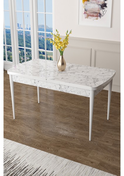 Concept Canisa Zen Serisi Mdf Açılabilir Beyaz Mermer Desenli Mutfak Masası Takımı+4 Füme Sandalye modelleri