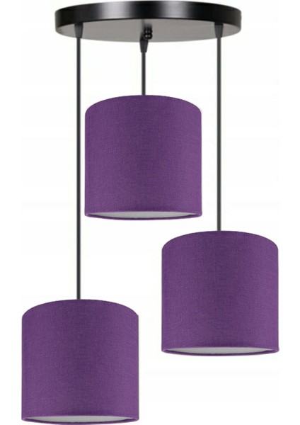 3'lü Mor Kumaş Abajur Sarkıt Avize Modern Dekoratif Tasarım