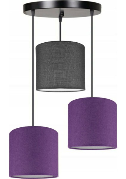 3'lü Mor Antrasit Mor Kumaş Abajur Sarkıt Avize Modern Dekoratif Tasarım