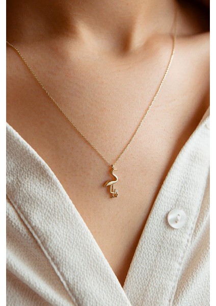 Tektaşlı Flamingo Altın Kolye