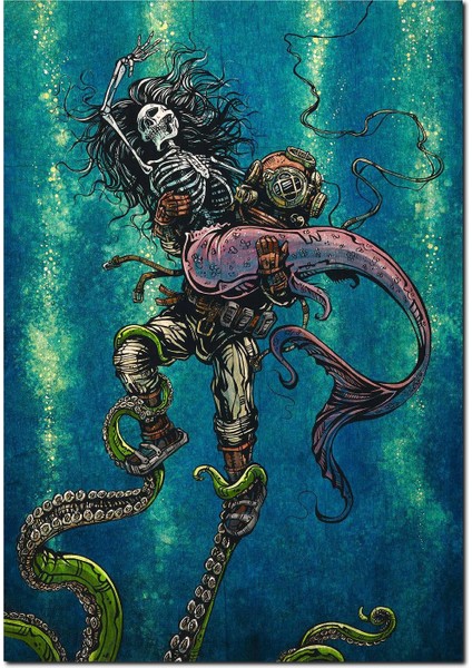 Cakatablo Ahşap Tablo Dalgıç ve Deniz Kızı Figürü Görseli