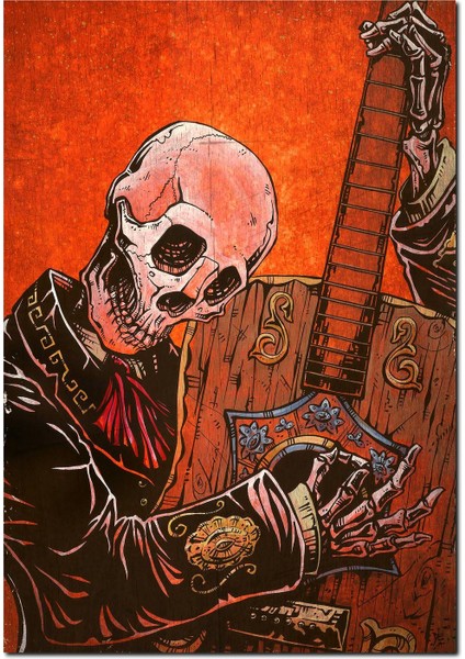 Cakatablo Ahşap Tablo Gitar Çalan Iskelet Görseli