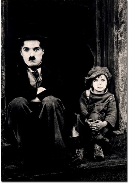 Cakatablo Ahşap Tablo Charlie Chaplin Çocuk Resmi Görseli
