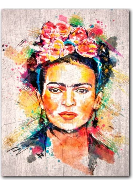 Cakatablo Ahşap Tablo Çiçek Taclı Frida Kahlo Görseli