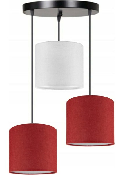3lü Kırmızı Beyaz Kırmızı Silindir Kumaş Abajur Sarkıt Avize Modern Dekoratif Tasarım