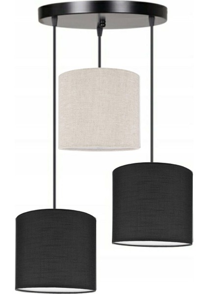3lü Siyah Krem Siyah Kumaş Abajur Sarkıt Avize Modern Dekoratif Tasarım