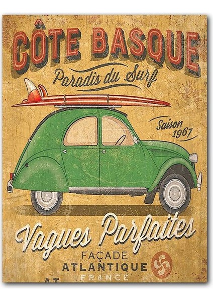 Cakatablo Ahşap Tablo Otomobil Sörf Dalgalar Afişi Görseli