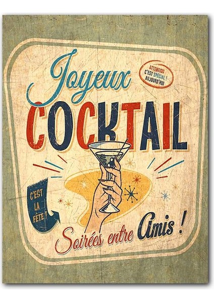 Cakatablo Ahşap Tablo Nostaljik Kokteyl Afişi Görseli