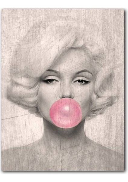 Cakatablo Ahşap Tablo Pembe Sakızlı Marilyn Monroe Ahşap Zeminde Görseli