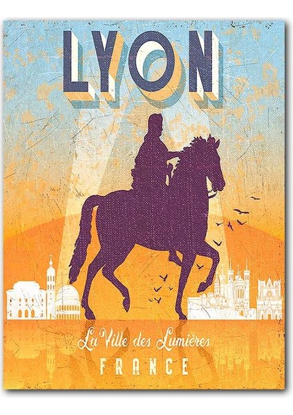 Cakatablo Ahşap Tablo Fransa Lyon Işıklı Şehir Görseli