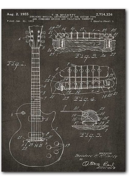 Cakatablo Ahşap Tablo Eski Gitarın Grafik Tasarım Görseli