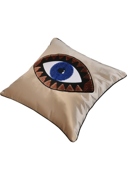 Bej Kadife Mavi Göz Işlemeli Yastık Kılıfı fiyatları